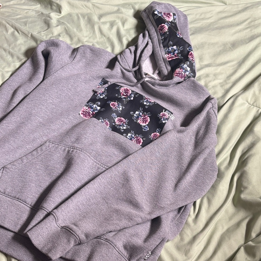 Vans Lavender Hoodie with Black Floral Pocket & Lining